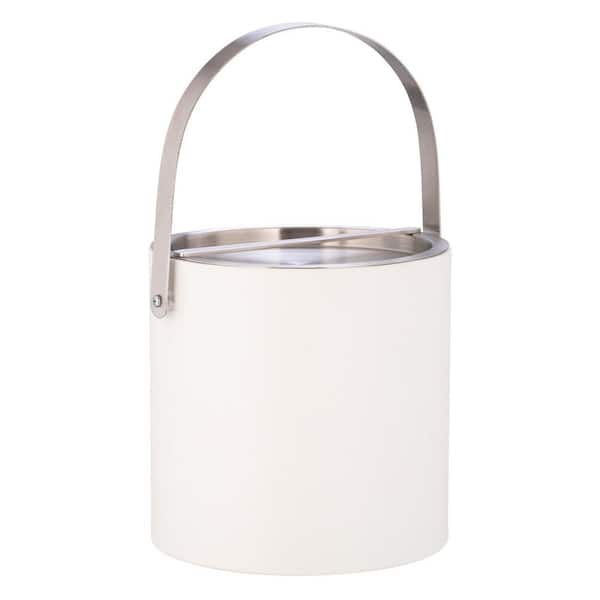 Kraftware Sydney 3 qt. White Ice Bucket with Brushed Chrome Arch Handle and Bridge Cover