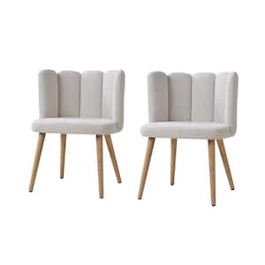 Carlos Ivory Contemporary set of 2 Lamb Wool Side Chair with Tufted Back for Living Room/Bedroom