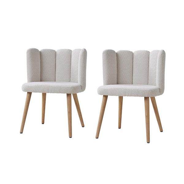 JAYDEN CREATION Carlos Ivory Contemporary set of 2 Lamb Wool Side Chair with Tufted Back for Living Room/Bedroom