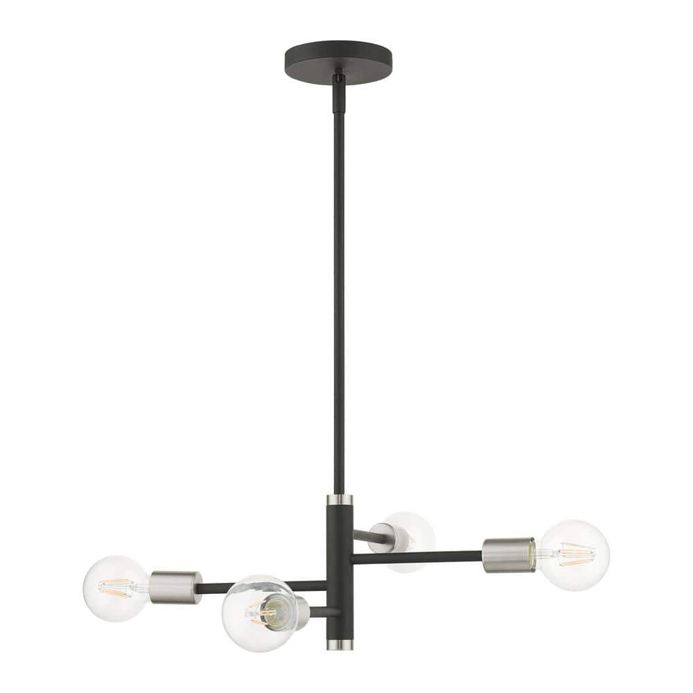 Bannister 4-Light Asymmetrical Chandelier in Black with Brushed Nickel Accents