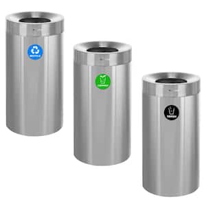 27 Gal. Stainless Steel Open Top Compost Bin with Recycling Can and Commercial Garbage Trash Can (3-Pack)