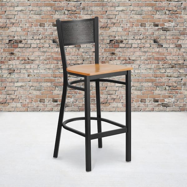 28.5 in. Natural Wood Seat/Black Metal Frame Bar Stool
