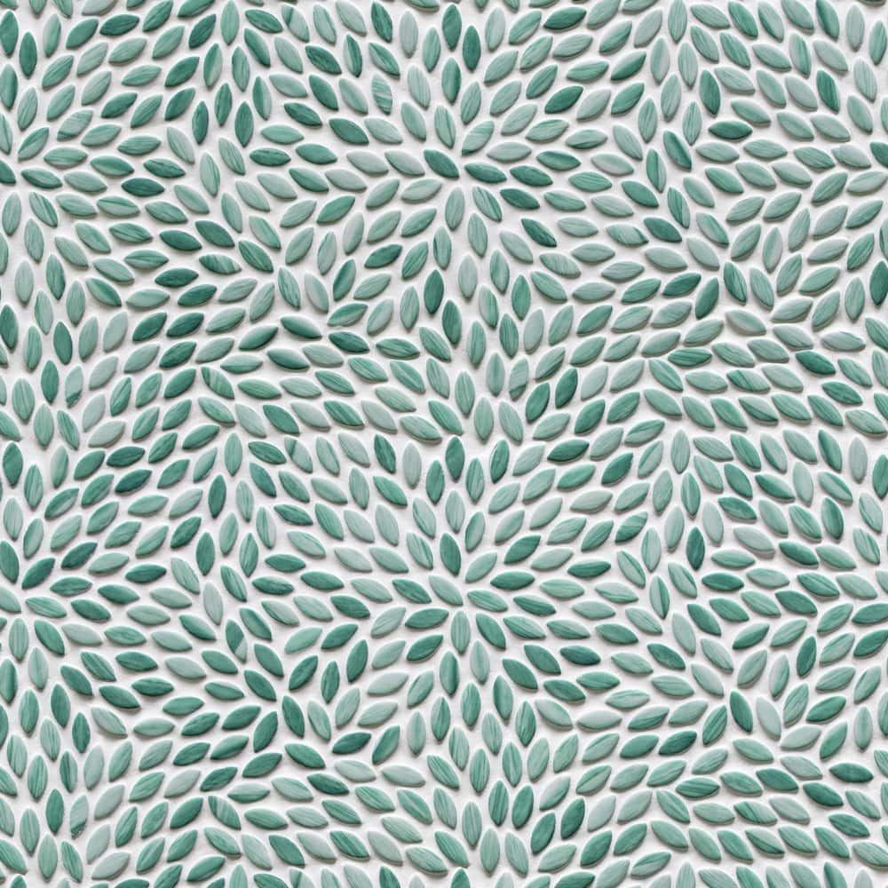 Green Floral Glossy Recycled Glass Mosaic Tile for Indoor/Outdoor Use