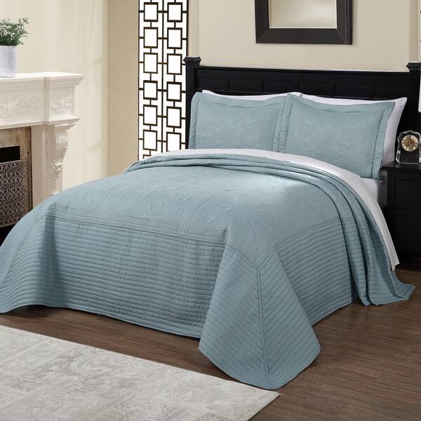 American Traditions French Tile Quilted Dusty Blue Full Bedspread