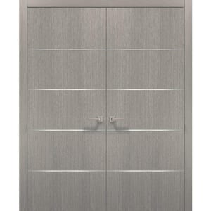 0020 36 in. x 80 in. Flush No Bore Grey Ash Finished Pine Wood Interior Door Slab with French Hardware Included