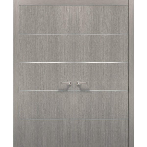 Sartodoors 0020 48 in. x 96 in. Flush No Bore Grey Ash Finished Pine Wood Interior Door Slab with French Hardware Included