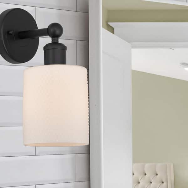 Cobbleskill 1-Light Matte Black Wall Sconce with White Glass Shade