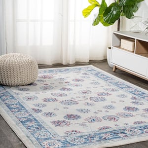 Modern Persian Vintage Moroccan Traditional Blue/Ivory/Red 5 ft. x 8 ft. Area Rug