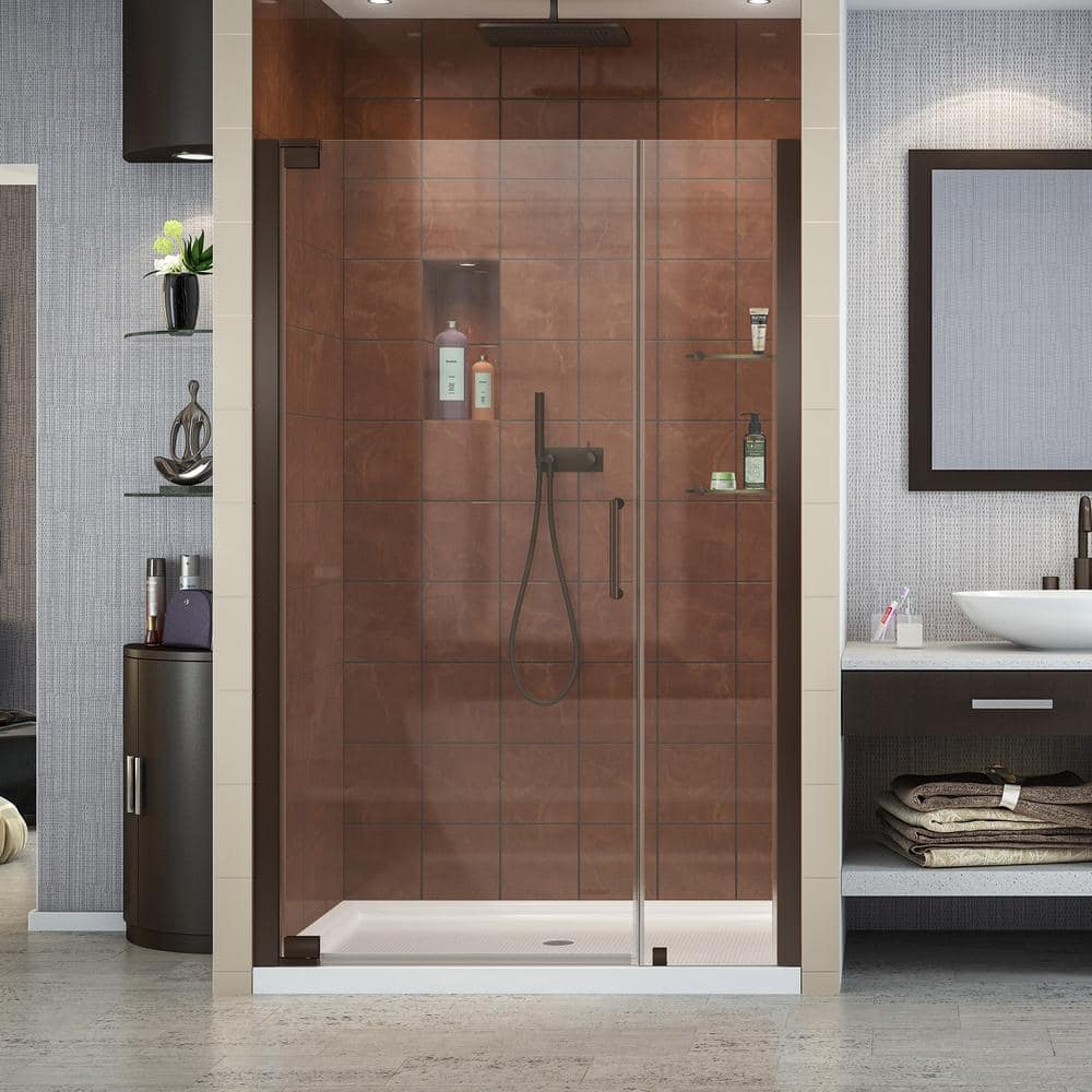 Elegance 51" Frameless Clear Glass Pivot Shower Door in Oil Rubbed Bronze