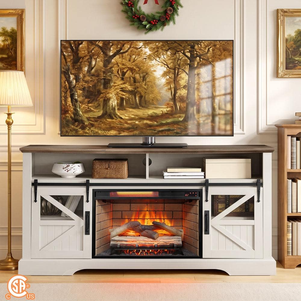 ToolCat 60 in. Freestanding Electric Fireplace TV Stand in White
