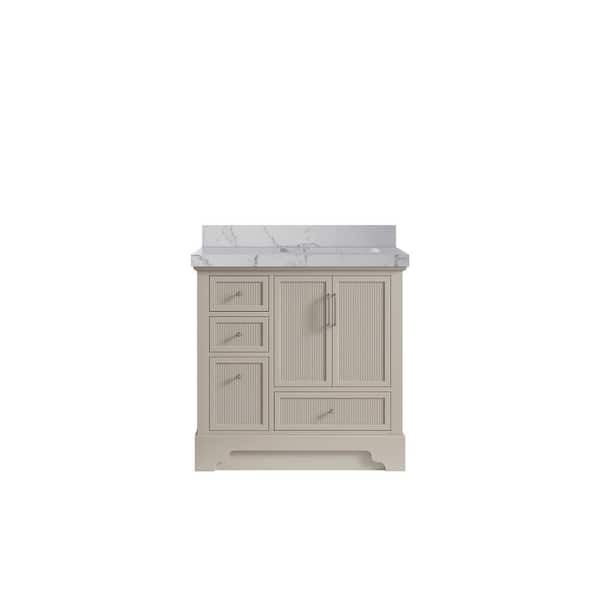 Willow Collections Alys 36 in. W x 22 in. D x 36 in. H Right Offset Single Sink Bath Vanity in Fine Grain with 2 in. Venatino qt Top