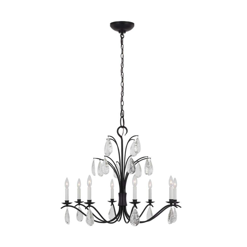 Aged Iron 8-Light Candle Style Chandelier with Crystal Drops