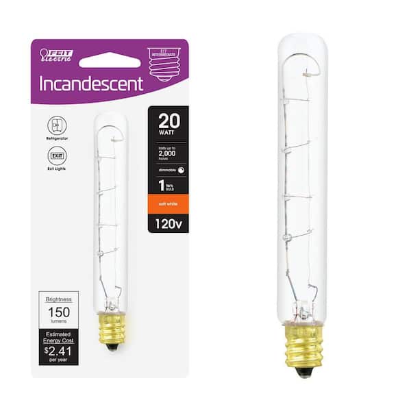 20-Watt Dimmable T6 1/2 Intermediate E17 Base Incandescent Appliance Light Bulb, Soft White 2700K
