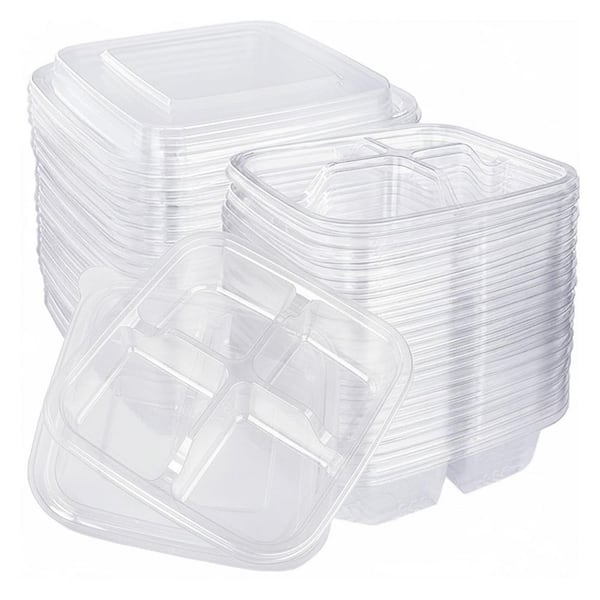 Disposable Plastic Bento Snack Containers 4 Compartment Meal Prep Lunch Containers with Lids 30-Pack
