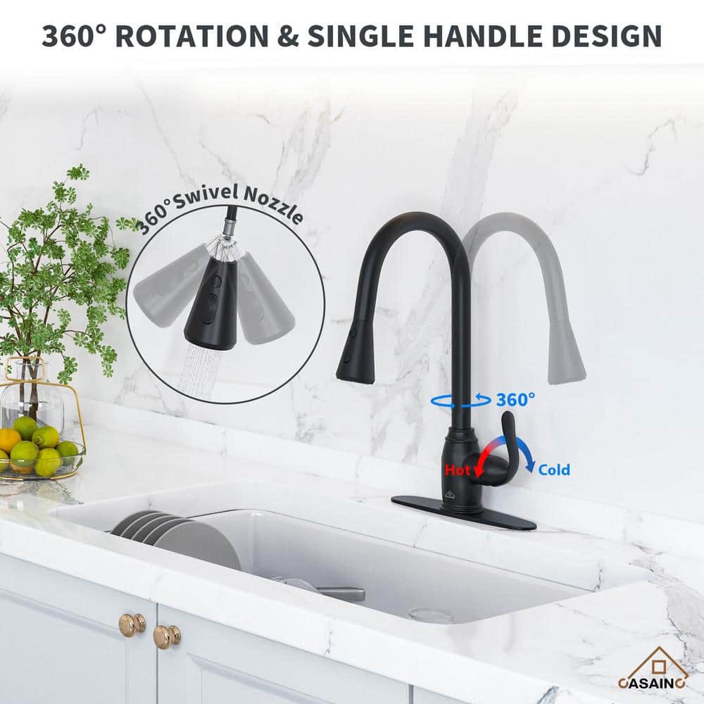 Matte Black Stainless Steel Pull-Down Kitchen Faucet with Spray