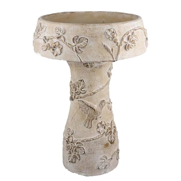 Menon 20 in. White Terracotta Bird Bath and Feeder with Decorative Designs