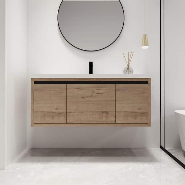 47.2 in. W x 18.1 in. D x 20.5 in. H Wall Mounted Bath Vanity in Beige with White Resin Vanity Top