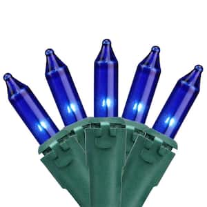 Set of 100 Blue Mini Christmas Lights 2.5 in. Spacing with Green Wire