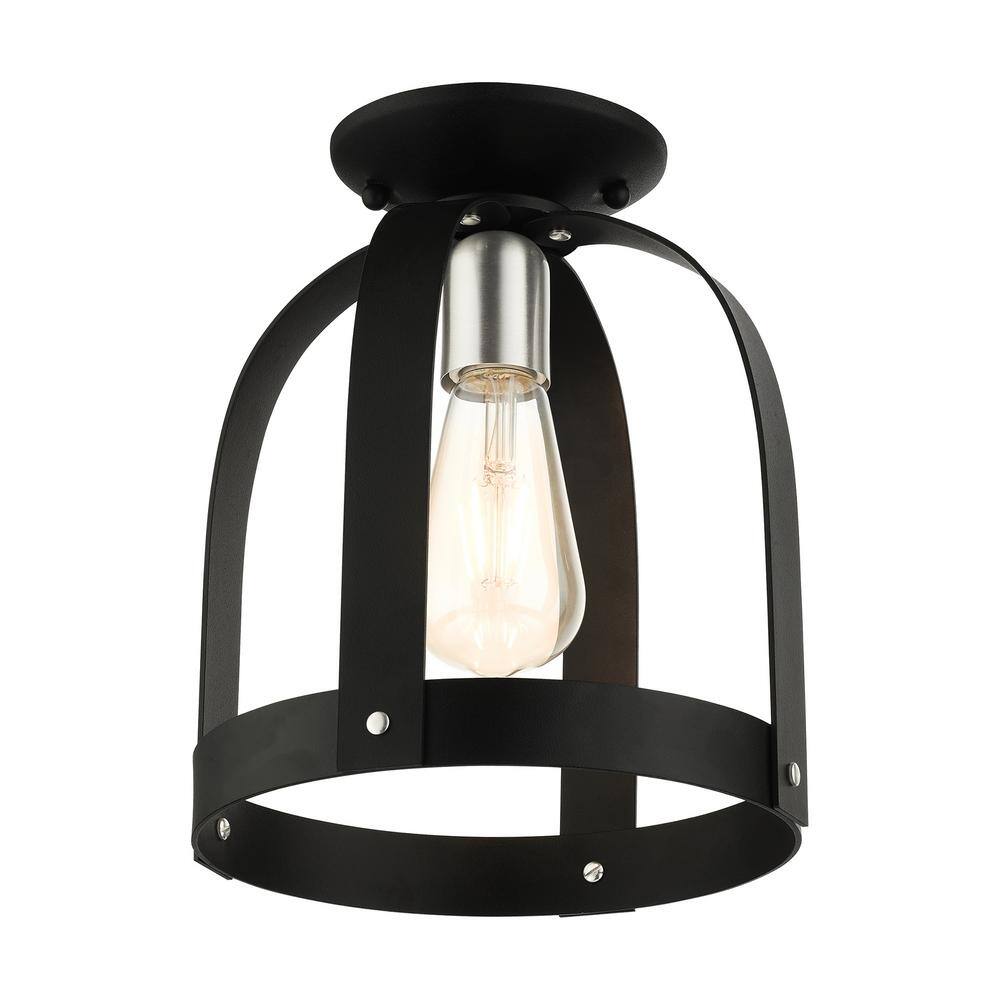 Stoneridge Textured Black and Brushed Nickel 1-Light Semi-Flush Mount