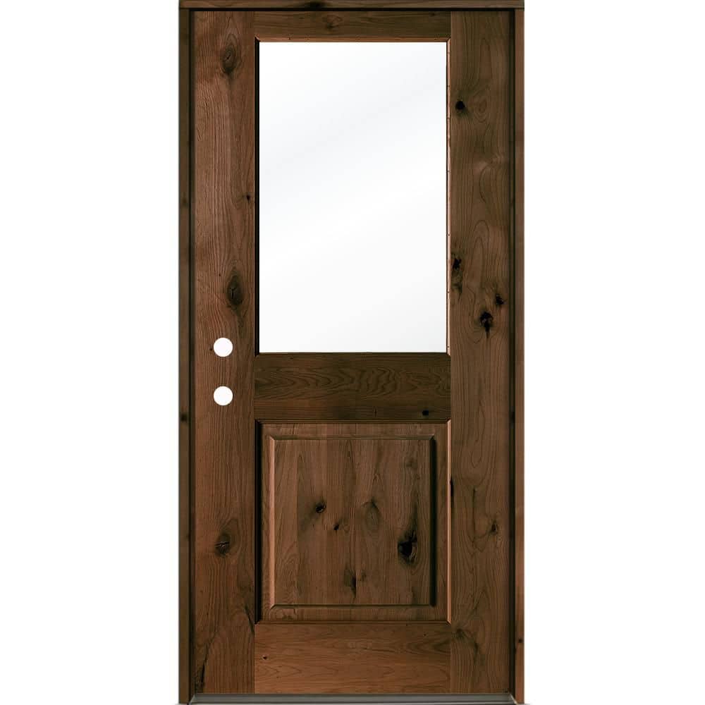 Rustic 32 in. x 80 in. Knotty Alder Right-Hand/Inswing Half-Lite Clear Glass BEHR Espresso Stain Wood Prehung Front Door price history on PriceWatchPro