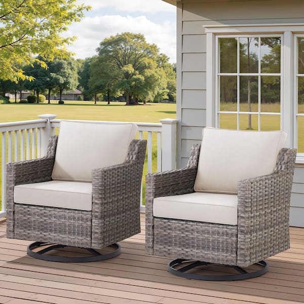 Buenaola Nyajiah Wicker Outdoor Rocking Chair with Beige Cushions (2-Pack)