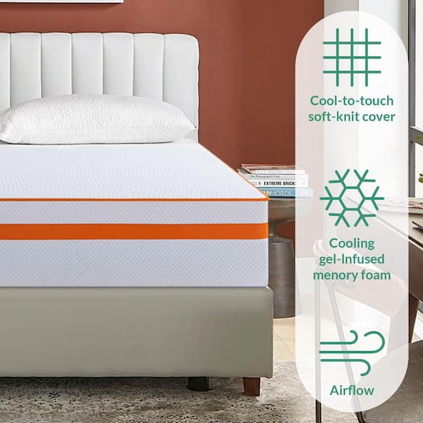 Luxury Orange White King Medium Firm Hybird Gel Memory Foam Mattress 14 in. Bed-In-a-Box