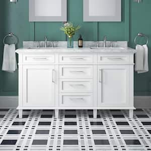 Sonoma 60 in. Double Sink Freestanding White Bath Vanity with Carrara Marble Top (Assembled)