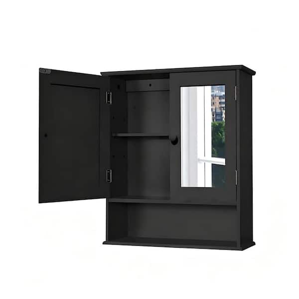 22 in. W x 23 in. H Black Rectangular Wood Medicine Cabinet with Mirror