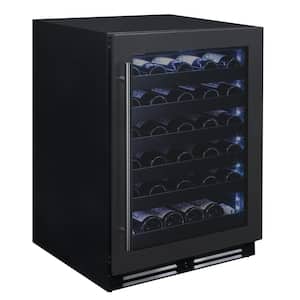 50 Bottle 34" Tall Single Zone Black Stainless Steel Wine Refrigerator