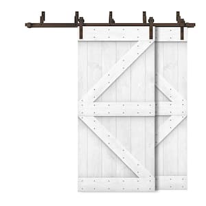 44 in. x 84 in. K-Bypass White Stained DIY Solid Wood Interior Double Sliding Barn Door with Hardware Kit