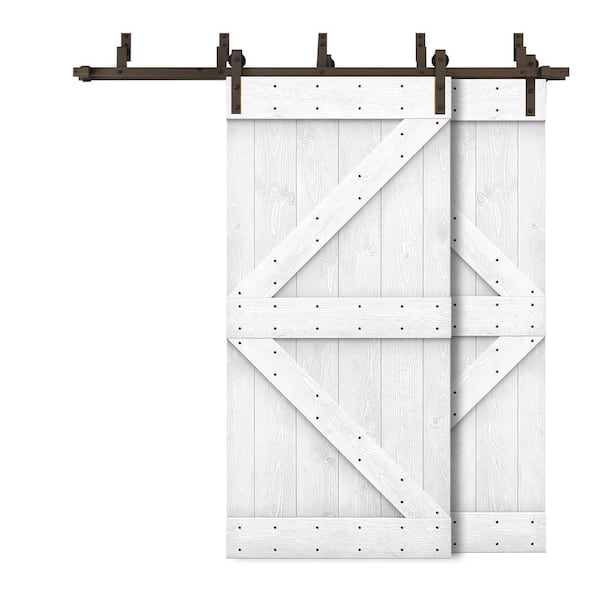 CALHOME 56 in. x 84 in. K Bypass White Stained DIY Solid Wood Interior Double Sliding Barn Door with Hardware Kit