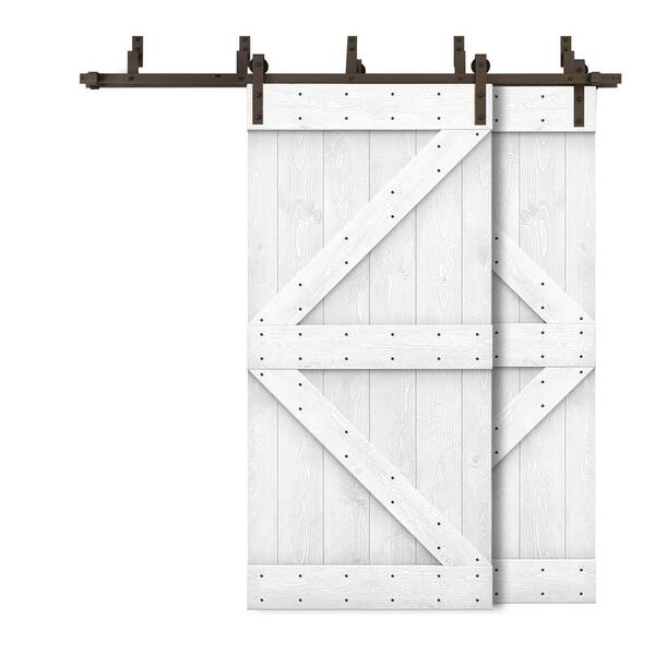 CALHOME 80 in. x 84 in. K-Bypass White Stained DIY Solid Wood Interior Double Sliding Barn Door with Hardware Kit