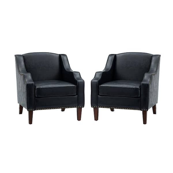 JAYDEN CREATION Mornychus Navy Vegan Leather Armchair with Nailhead Trim (Set of 2)