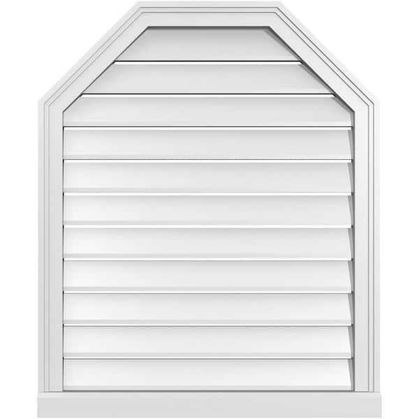 Ekena Millwork 28" x 34" Octagonal Top Surface Mount PVC Gable Vent: Functional with Brickmould Sill Frame