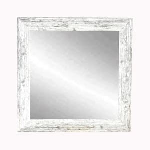 Distressed 32 in. W x 32 in. H Framed Square Bathroom Vanity Mirror in Distressed White