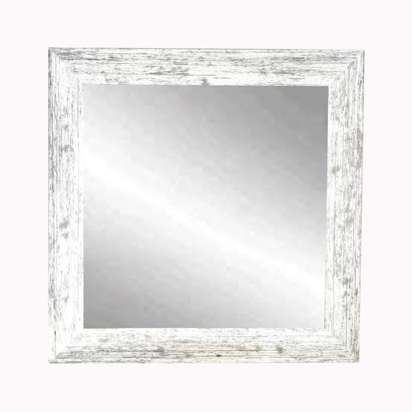 BrandtWorks Distressed 32 in. W x 32 in. H Framed Square Bathroom Vanity Mirror in Distressed White
