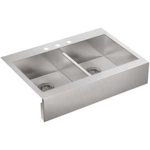 Vault Farmhouse Drop-in Apron Front Self-Trimming Stainless Steel 36 in. 3-Hole Double Bowl Kitchen Sink