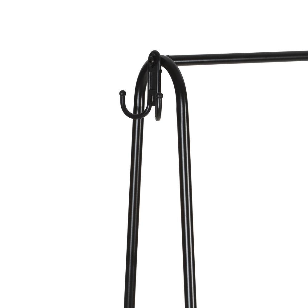 Black Metal Freestanding Clothing Rack with Shelves and Hooks