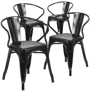 Stackable Metal Outdoor Dining Chair in Black (Set of 4)