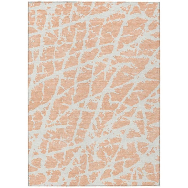 Peach and Ivory 5 ft. x 8 ft. Abstract Indoor / Outdoor Area Rug