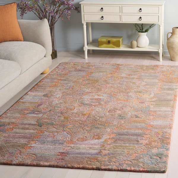 Marquee 4 ft. x 6 ft. Rust/Green Abstract Distressed Floral Area Rug