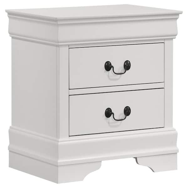 Louis Philippe White 2-Drawer Nightstand Bedside Table with Bracket Feet