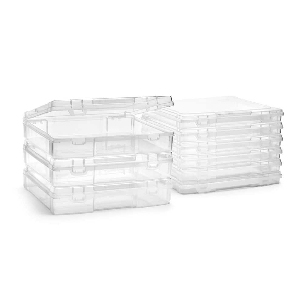 Stackable Snap-Tight Storage Containers, Clear, 12.2 in. W x 3 in. H Plasti