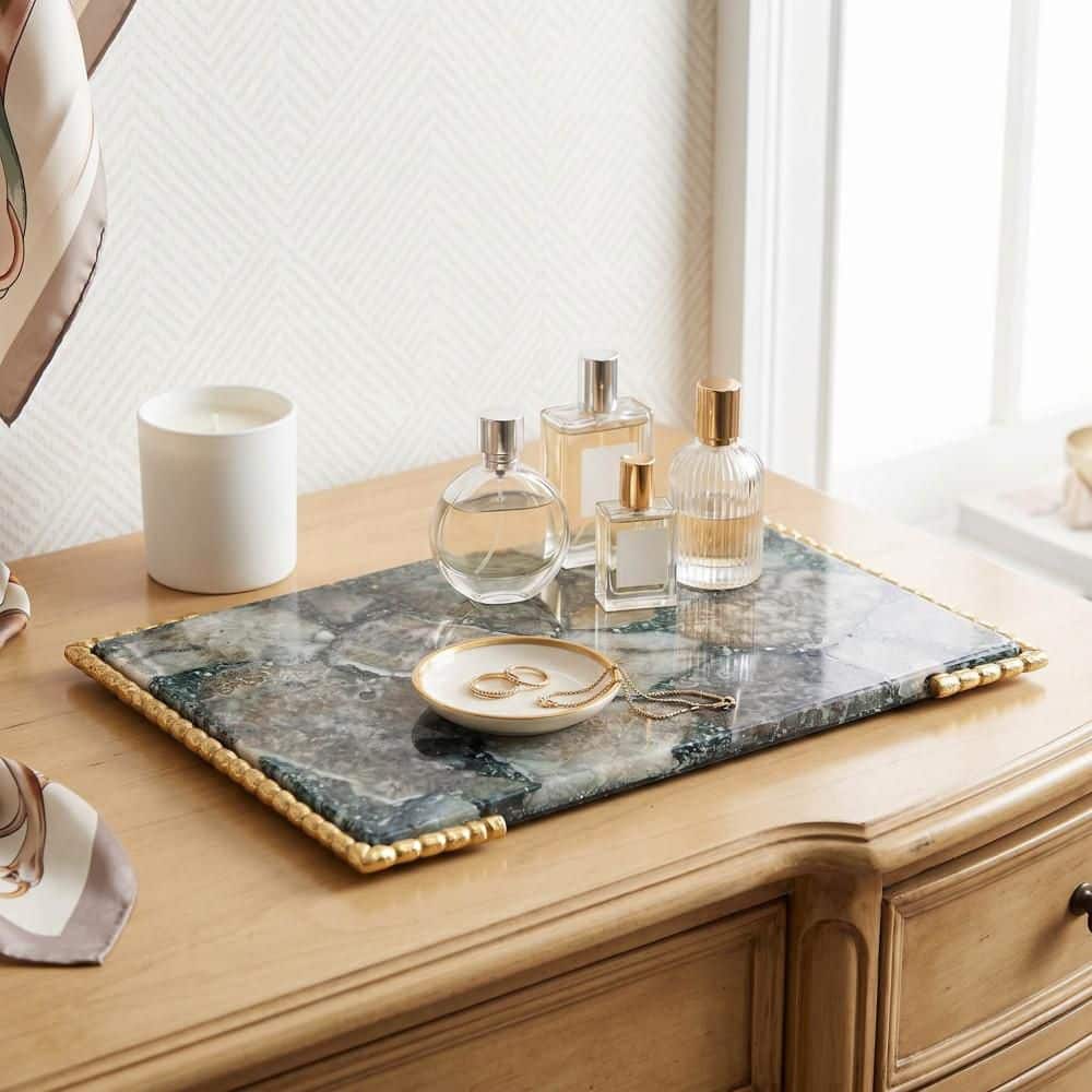 Green/Gold 15 in. Rectangle Agate and Metal Decorative Tray price history on PriceWatchPro
