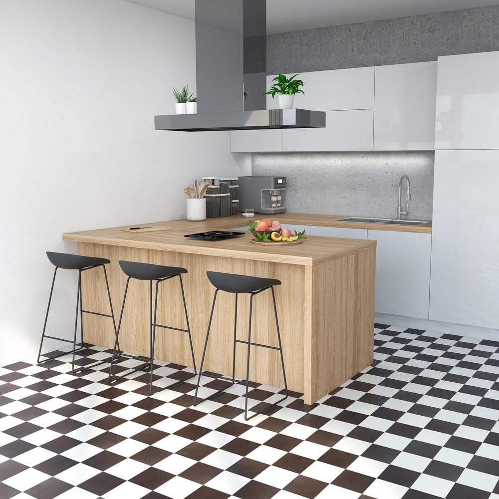 Sterling Black and White 12" Self-Adhesive Vinyl Floor Tiles