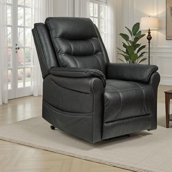 Otim Black Faux Leather Glider Power Recliner Chair with Heat Massage