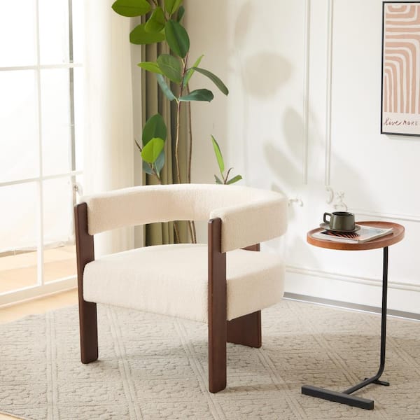 CHRISTOPHER KNIGHT HOME Eryndor Modern Upholstered Boucle Accent Arm Chair, Rubberwood, Beige Plus Walnut