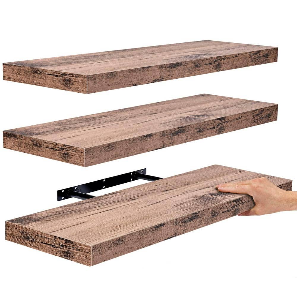 24 in. W x 9 in. D Rustic Brown Decorative Wall Shelf, Wall Mounted Shelves