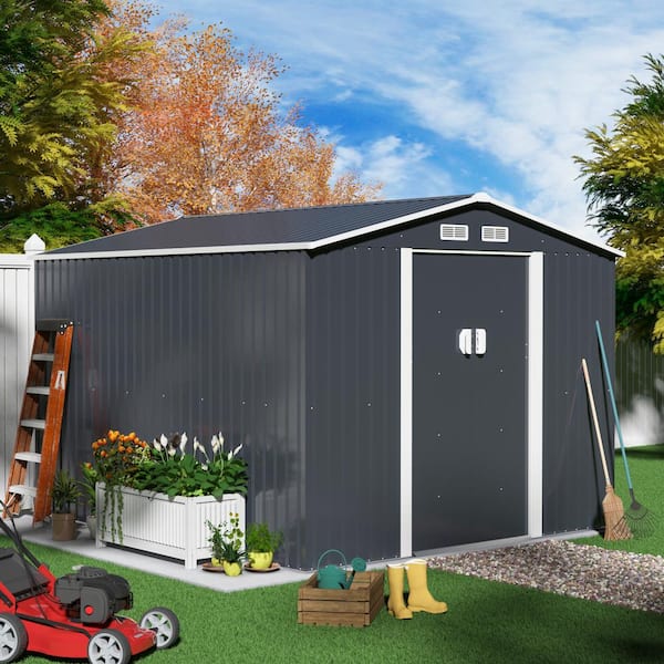 Galvanized Metal Garden shed with Lockable Double Doors Backyard Bike shed Tool shed for Patio Lawn Backyard Trash Cans Sheds & Outdoor Storage Clearance Coffee 6×4Ft Outdoor Storage Shed 