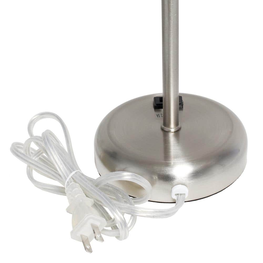 19.5" Gray Brushed Steel Stick Table Lamp with Charging Outlet